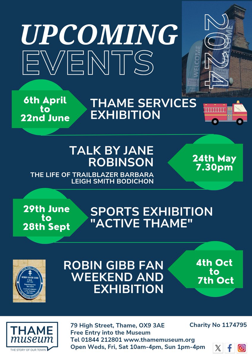 We have lots happening this year. Watch this space for more Talks & Events.
thamemuseum.org 
#thamemuseum #thamehistory #visitthame #robingibb #dwinagibb #beegees #Thame #exhibition2024 #exhibition #HolidayFunForKids #childrensactivities