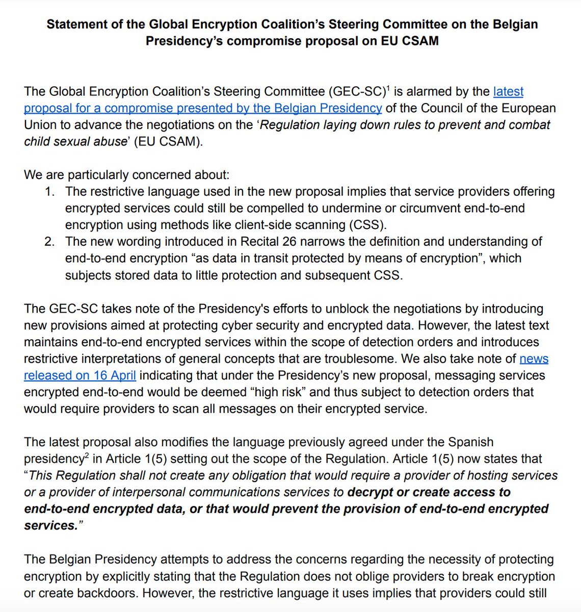 cdteu's tweet photo. 🔒 As members of the Global Encryption Coalition Steering Committee, we demand protection for end-to-end #encryption in the face of the Belgian Presidency's EU #CSAM compromise proposal! 

See our full statement 👇

https://t.co/ssga3rTxmx https://t.co/mRx8lJUN5n