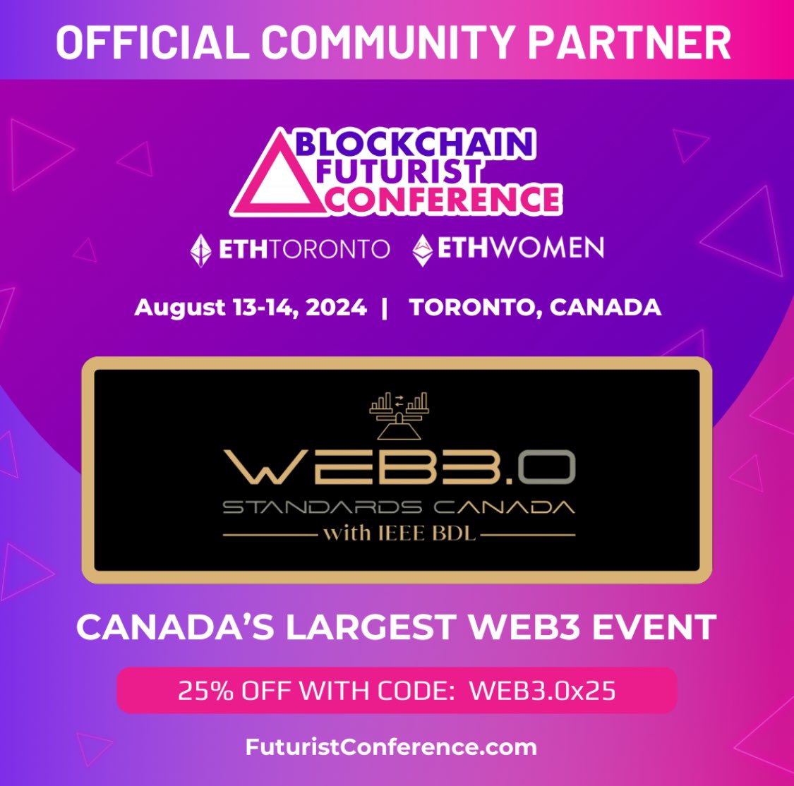 lingsss188's tweet photo. Coming to Canada where Vitalik Buterin and CZ call home for Blockchain Futurist Conference Aug 13-14 . Use code”web3.0x25” to save 25% on admission ticket! https://t.co/rBhYRrZqlL