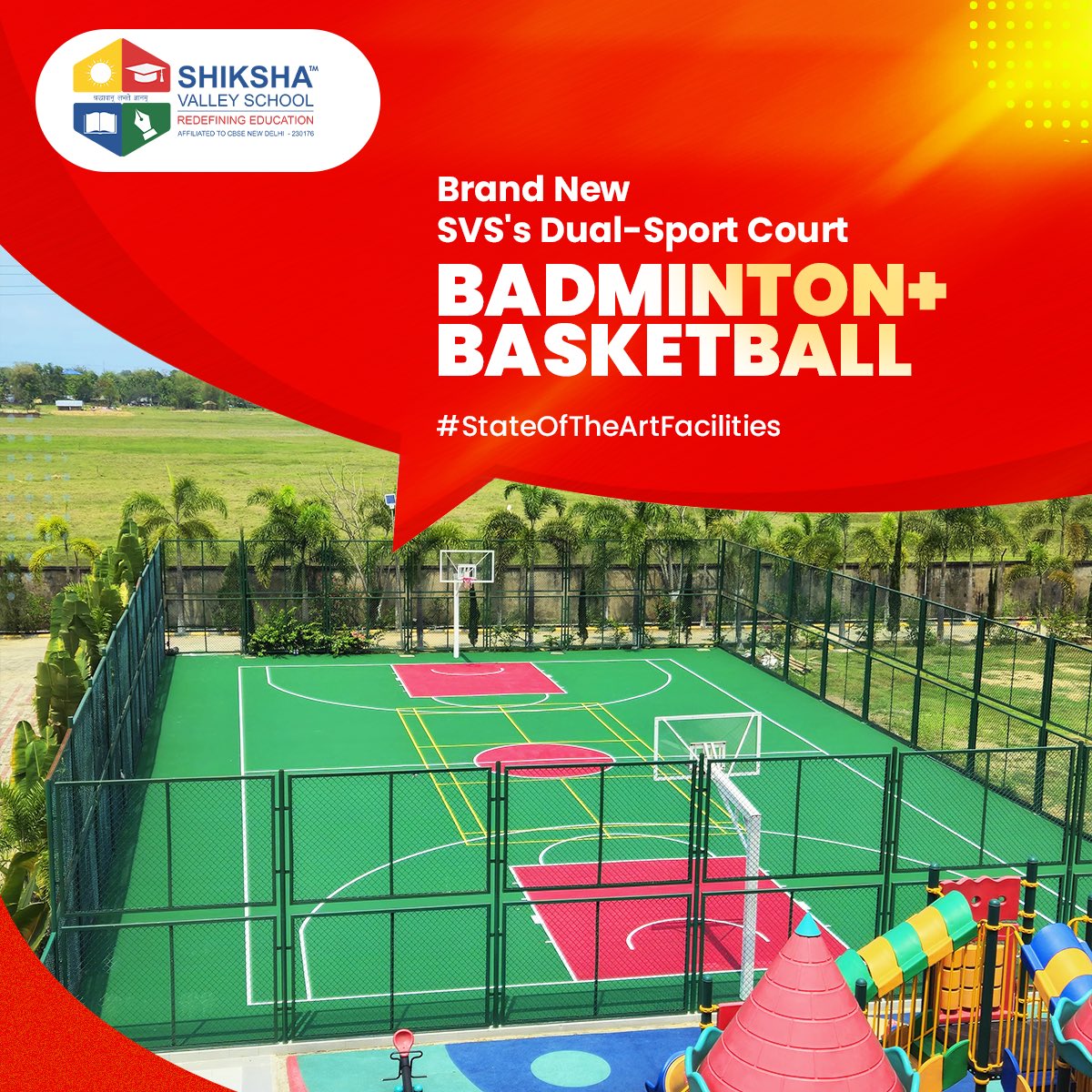 With a thoughtful and optimum utilisation of space, the new Dual Sport Court at SVS can support Badminton and Basketball. 🏸🏀

#ShikshaValleySchool #SVS #BoardingSchool #Students #Education #India #Teaching #CBSEBoard #Sports #Badminton #Basketball