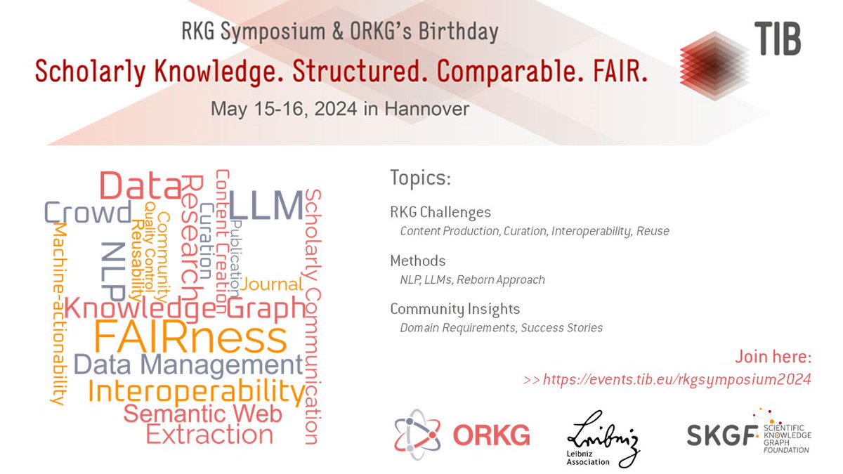 Attending our Research Knowledge Graph Symposium in May? Here are some of the topics that await you during our 1.5 day program. events.tib.eu/rkgsymposium20…
In case you haven’t registered yet, visit events.tib.eu/rkgsymposium20…