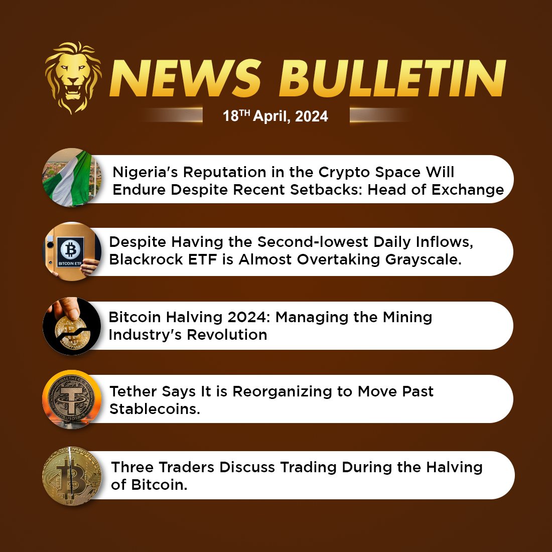 coin_gabbar_'s tweet photo. #CoinGabbar Latest News Bulletin: April 18th, 2024
Read More News: https://t.co/wH7cmRnSU7
#CryptoNews #Bitcoin #cryptoexchange #defimarket #bitcoinhelving #Foreignexchanges #tether #cryptocurrency #cryptonews #cryptonewstoday https://t.co/aCapSjMbbe