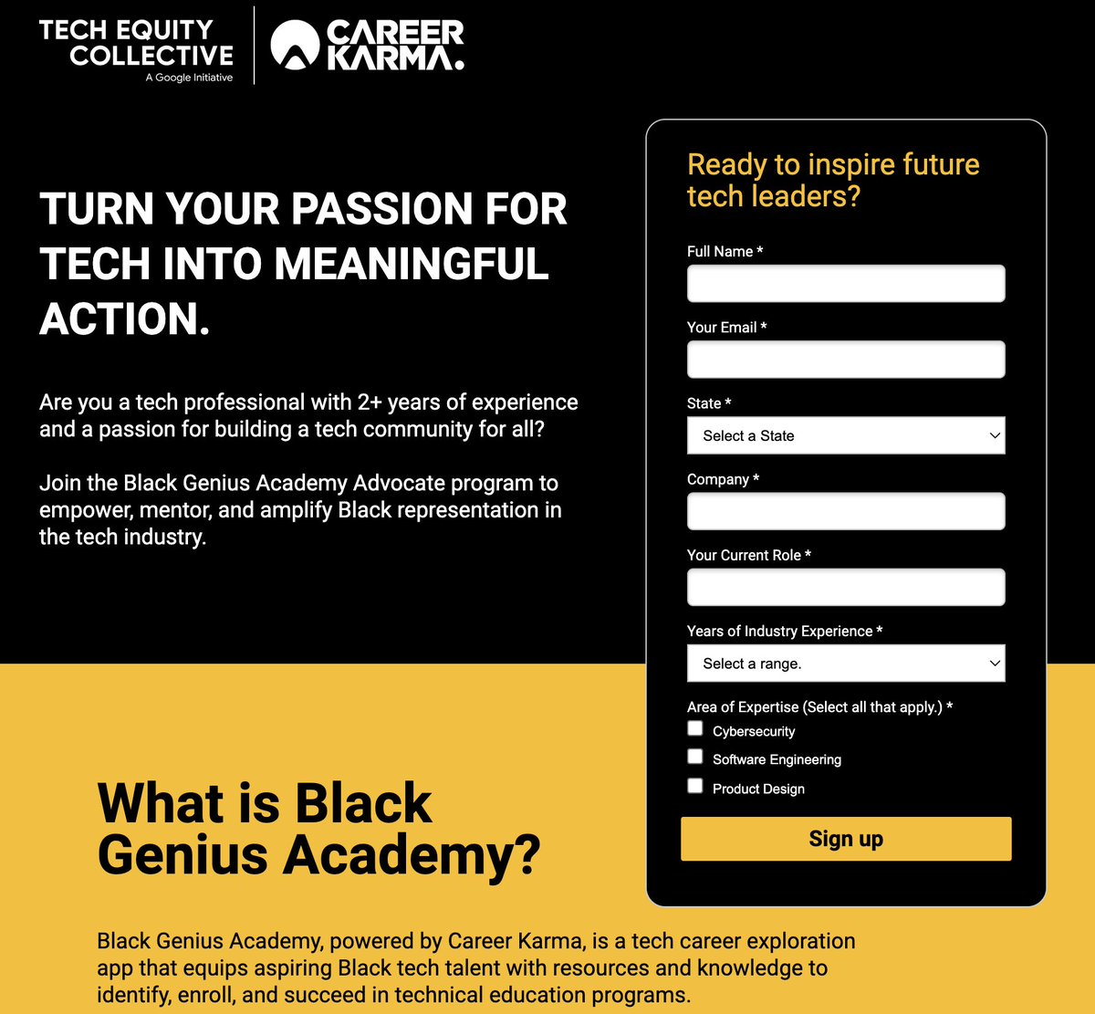 Happy Thursday, now that we have thousands of people signed up to Black Genius Academy, we announced our BGA Advocates program at the Google Cloud Next Conference last week and have hundreds of people signing up bgaadvocates.careerkarma.com Are you a tech professional with 2+ years…