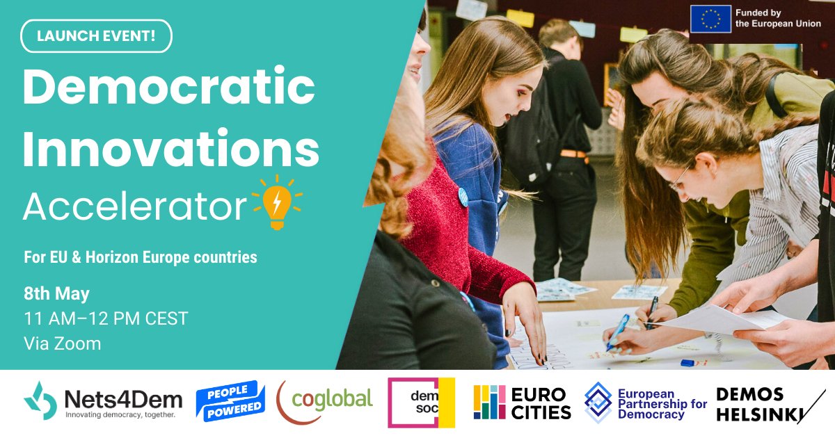 Passionate about enhancing European democracy?🇪🇺 🚀 Join the launch of our Democratic Innovations Accelerator and take part in shaping Europe's democratic landscape with participatory programmes. 📆 Date: May 8, 2024 🕚 Time: 11 AM CEST Register 👇👇 nets4dem.eu/launch-event-d…