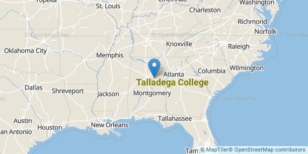 HBCU. Talladega College is definitely that getaway college for students who want to leave the noise behind.  One hour from Birmingham & One 1/2 from Atlanta. Campus so quiet at night, you can hear the crickets chirping.  KyrstinJohnson-Gymnast from Baltimore Maryland.