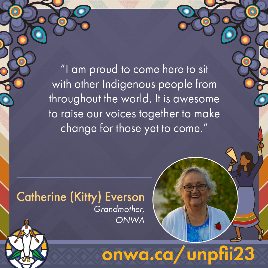 _ONWA_'s tweet image. 🌟 Raising Voices Together 🌟 Catherine (Kitty) Everson, ONWA Grandmother, shares her excitement to attend UNPFII23 with others to help raise voices to influence change for future generations.
🌐Read More at: onwa.ca/unpfii23 
#AmplifyVoices #UNPFII23