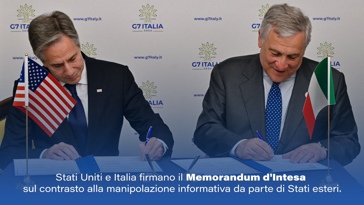 🇺🇸🇮🇹 'Il Memorandum d’Intesa che abbiamo appena firmato riguarda una questione cruciale che i nostri Paesi e altre democrazie stanno affrontando: l’uso sempre più diffuso di disinformazione e manipolazione delle informazioni per cercare di destabilizzare le nostre democrazie.…