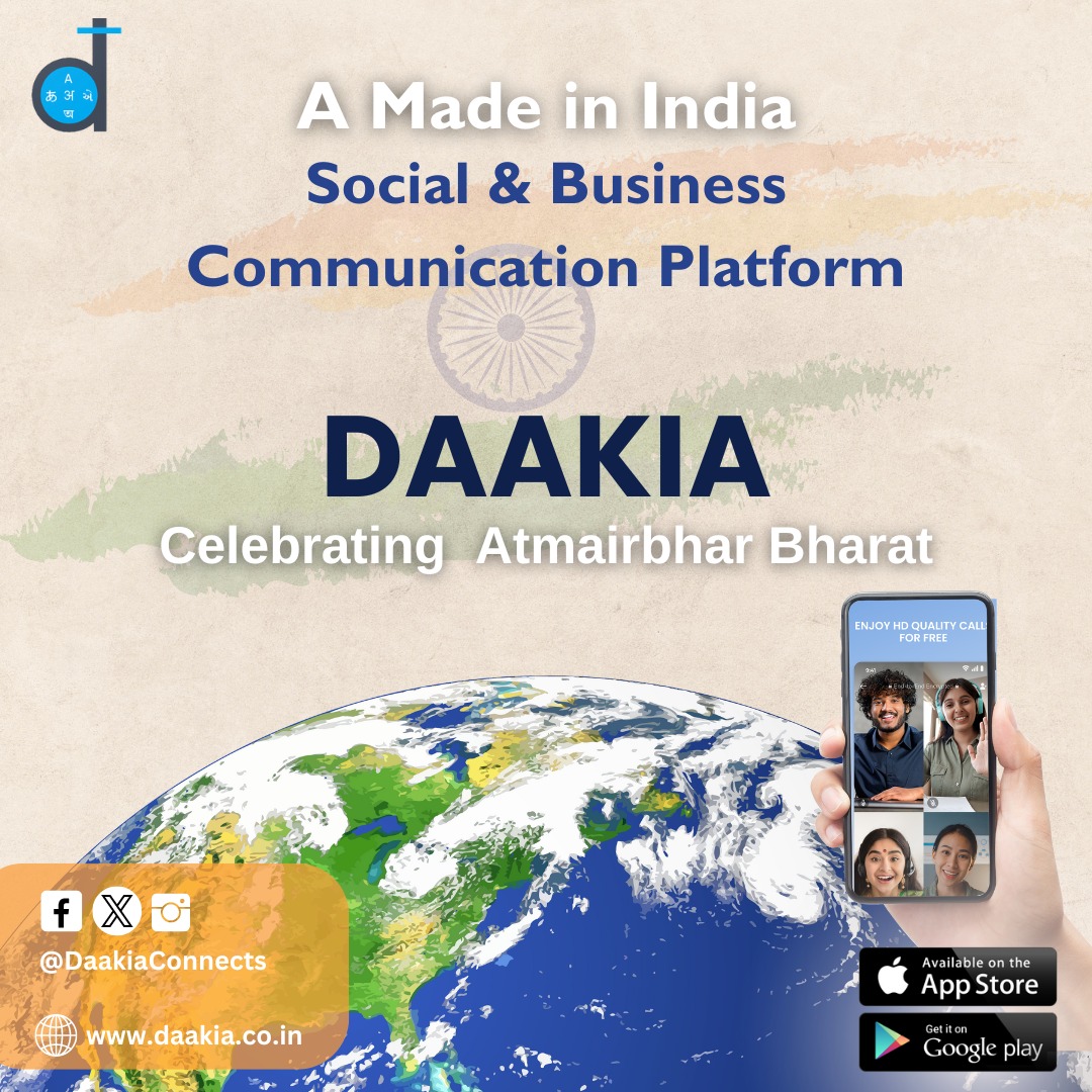 From India 🇮🇳 to the world 🌐: Daakia represents the essence of #VocalforLocal.

Made with love & innovation, it's time to embrace the power of #atmanirbharbharat in every communication. Let's go Glocal with Daakia!

@AshwiniVaishnaw @Rajeev_GoI @GoI_MeitY
#DaakiaConnects