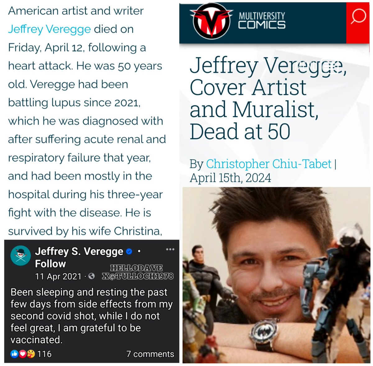 Jeffrey Veregge, Cover Artist For Marvel Comics, Dead at 50 following a Heart Attack. 'Been sleeping and resting the past few days from side effects from my second covid shot, while I do not feel great, I am grateful to be vaccinated.' #DiedSuddenly multiversitycomics.com/news/jeffrey-v…