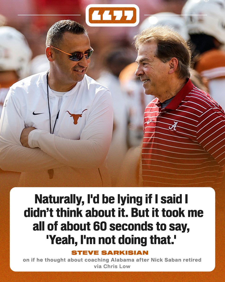 Steve Sarkisian briefly thought about Alabama, but he's focused on what's building in Texas 🤘 More from @ClowESPN: spr.ly/6018bzdk2