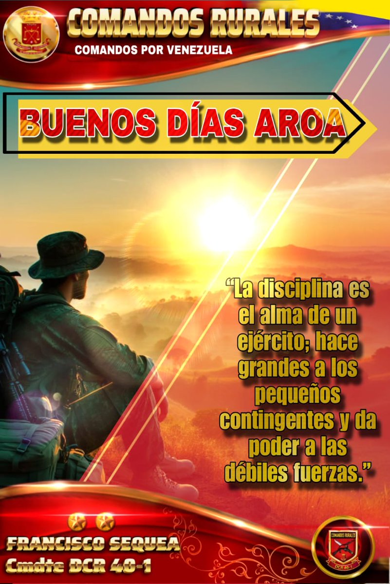 CompaniaRurales's tweet photo. #18Abril #FANB y la #GNB la disciplina es el alma de un ejército , hace grande a los pequeños contingentes y  da poder a los débiles fuerzas.

#IntegrarEsVencer https://t.co/3gsAzWGJYR