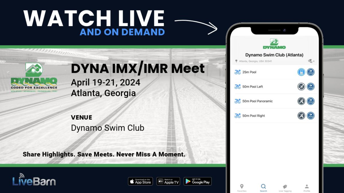 The DYNA IMX/IMR Meet, presented by Dynamo Swim Club, begins tomorrow in Georgia!🏊 Can't make it to the pool? We are streaming the meet throughout the weekend. Watch live or on-demand for 30 days, and don't forget to submit your highlights for a chance to be featured! 🎥