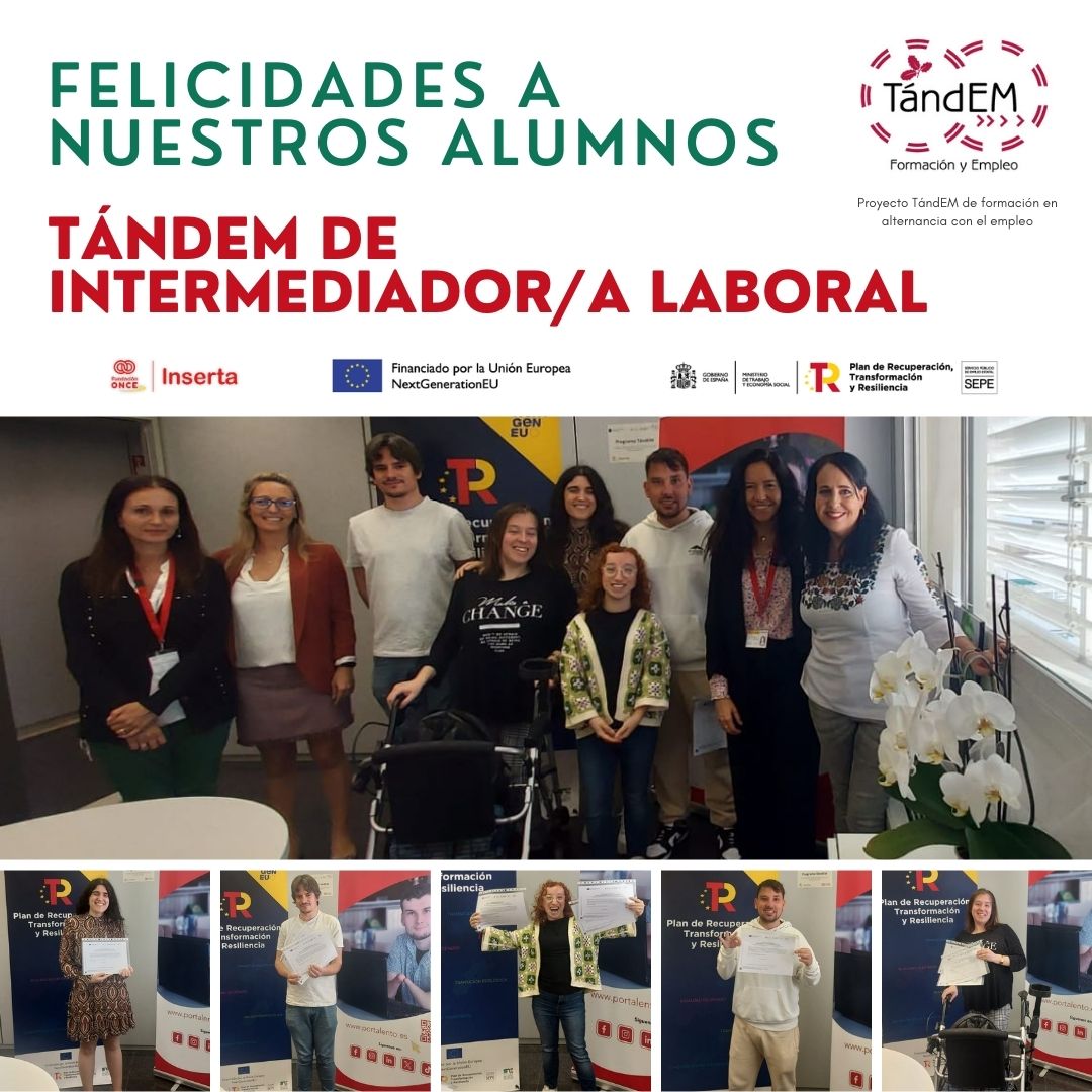 🎓 ¡Felicidades a nuestros alumnos del programa TándEM de Intermediador/a digital de personas con #discapacidad, en #InsertaEmpleoBaleares, para orientar, formar y ayudar a encontrar #empleo a otras personas con discapacidad!