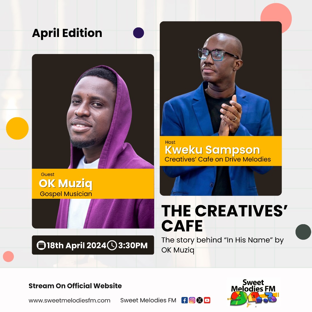 SweetMelodiesFM's tweet photo. π΅ Join us today at 3:30 PM on Creatives' Cafe for an enlightening conversation with OK Muziq! We'll be discussing his latest release, "In His Name," and the power of Jesus' name. π» #CreativesCafe #OKMuziq #InHisName https://t.co/3mKrmgm81n