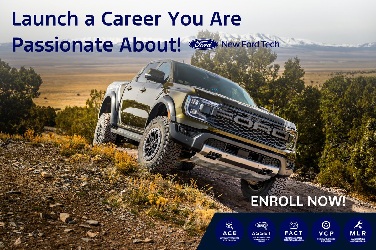 Turn your love for cars into a career! 🎓🔧 #AutomotiveTechs are in demand and #NewFordTech programs like ASSET, FACT, MLR, or the Veteran Careers Program provide you with the tools & skills needed to become dealership ready! Learn more ➡️ bit.ly/49q1uu6