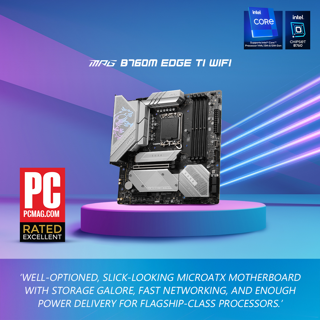 Our MPG B760M EDGE TI WIFI gaming motherboard just scored big! Honored to announce that it's earned the Editor's Choice award and an excellent rating from @PCMAG! Dive into the ultimate gaming experience with top-notch performance features. msi.gm/B760M_EDGE_TI_…