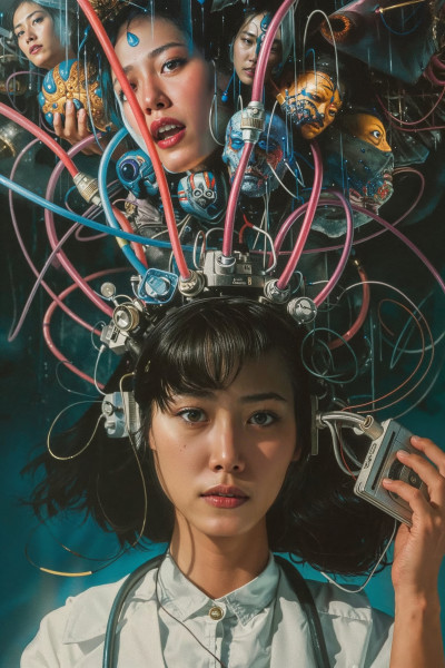 Just minted: COGNITIVE CHAOS: WIRED REALITIES by the amazing @emikusano at @ExpandedArt A self-portrait created with AI that provokes thoughts about a future where AI and human thought processes might merge.