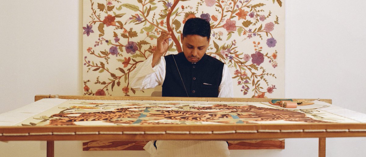 #ArtBaselStories: Chanakya International is elevating India’s craft heritage. A supplier to Gucci, Loewe, and Dior, the embroidery house is now staging an exhibition at the Venice Biennale. Read more: bit.ly/3W2DIRM
