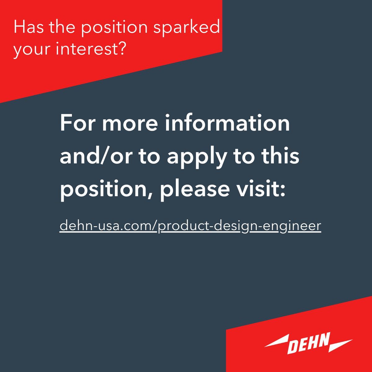 We are excited to announce a vacancy for a product design engineer position. Join our team and be part of a dynamic environment where your skills will be valued. Apply now and take the next step in your career! #DEHNprotects #joboffer