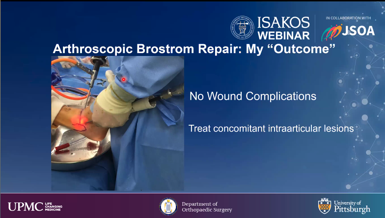 We are wrapping up today's webinar presentations with Ultrasound Guided Repair of the Lateral Ligaments of the Ankle with Soichi Hattori, MD, PhD UNITED STATES | #ISAKOSWebinar with JSOA: Advances in the Athlete’s Foot and Ankle isakos.com/Webinars