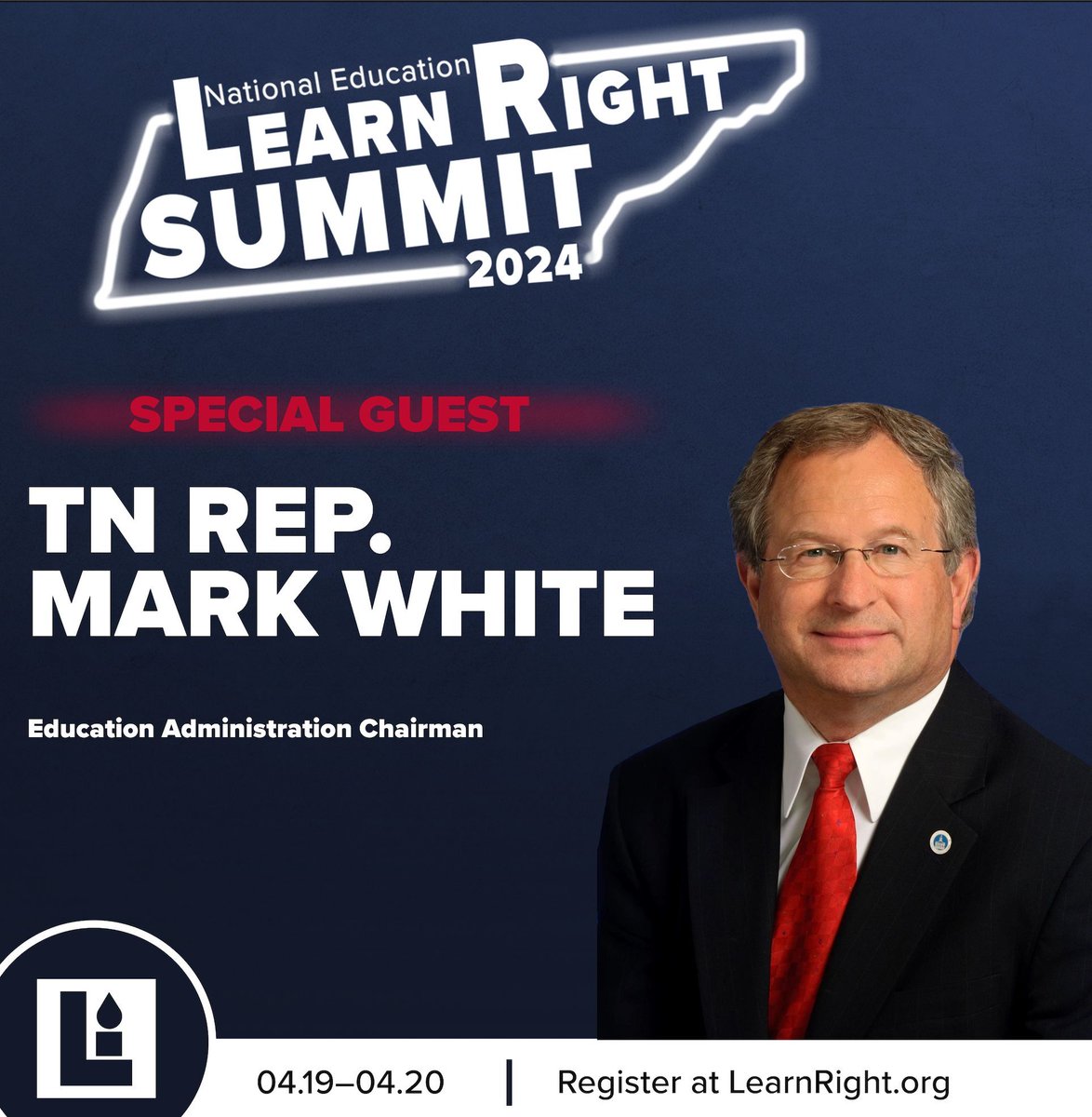 Excited to welcome Tennessee Representative and Education Administration Chairman @repmarkwhitetn to the #learnright24 Summit in Nashville!

Register NOW at learnright.org

 #learnright #lr24 #nashville #tn #education #learnleadwin #learnright #school #schoolboard #usa