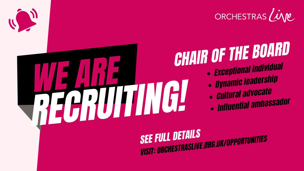 🔔 WE'RE RECRUITING 🔔 Can you be an ambassador, advocate for Orchestras Live and lead our Board in governance? We’re seeking a new Chair and want to hear from you! Apply by 7 May ⬇️ orchestraslive.org.uk/opportunities/… @YoungTrustees @TrusteesUnltd #trusteejobs #charityjobs #artsjobs