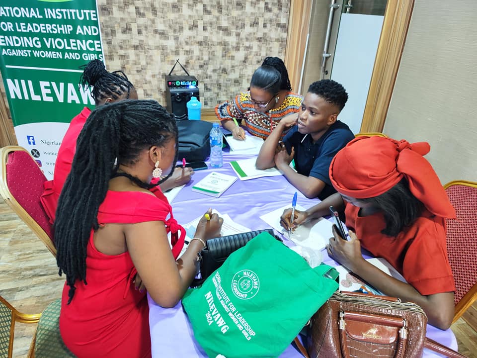 Ongoing group exercises on day three of the 3-Day Capacity Building and Mentorship Training of Young Female Leaders at the National Institute for Leadership and Ending Violence Against Women and Girls (NILEVAWG). @FordFoundation @BeebbeeA
