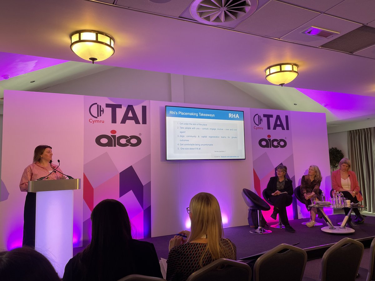 Wide-ranging discussion on positive placemaking at #TAI2024 - featuring @CoastalHousing, @SustransCymru, @RHAWales, and @designcfw #UKHousing