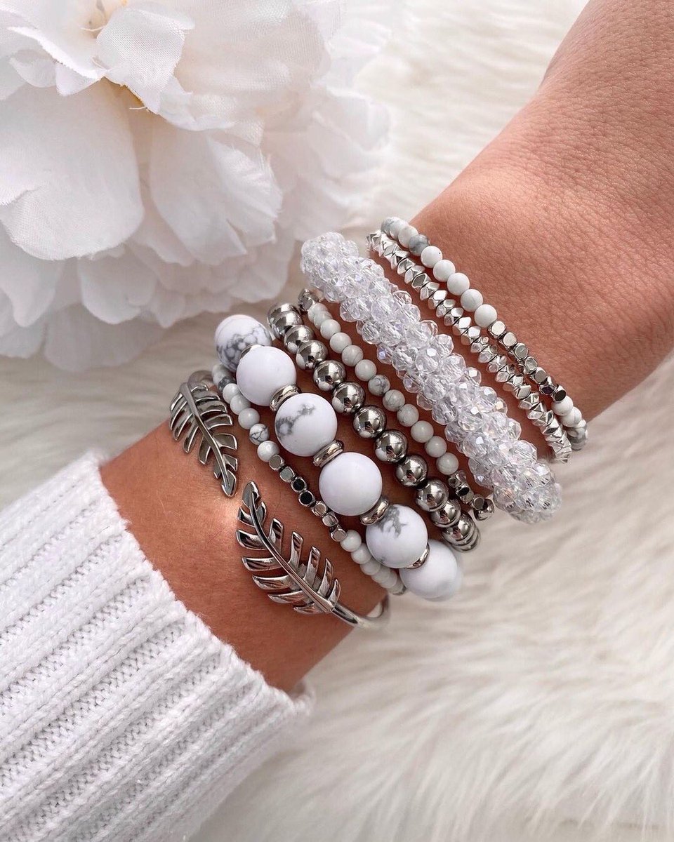 These silver pieces are selling QUICK! 🤍 #kinsleyarmelle #stainlesssteeljewelry #naturalstonejewelry #bracelets #braceletstack #boho #bohojewelry #bohostyle