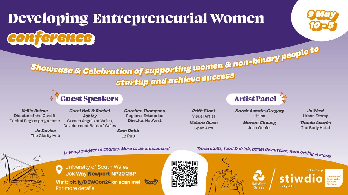 Celebrate female entrepreneurship with @StartupStiwdio & @NatWest, who are championing women and non-binary individuals in the Welsh startup scene Join us on May 9th at USW Newport campus for a day of inspiration, success stories, and empowerment loom.ly/Va1yfR4