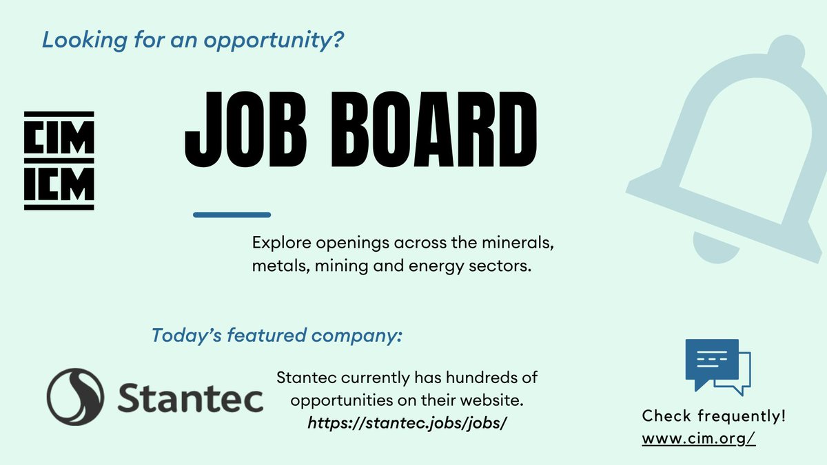 Today's featured company ✅ @Stantec: stantec.jobs/jobs/ Explore more #careersinmining #stemjobs at cim.org/opportunities/…