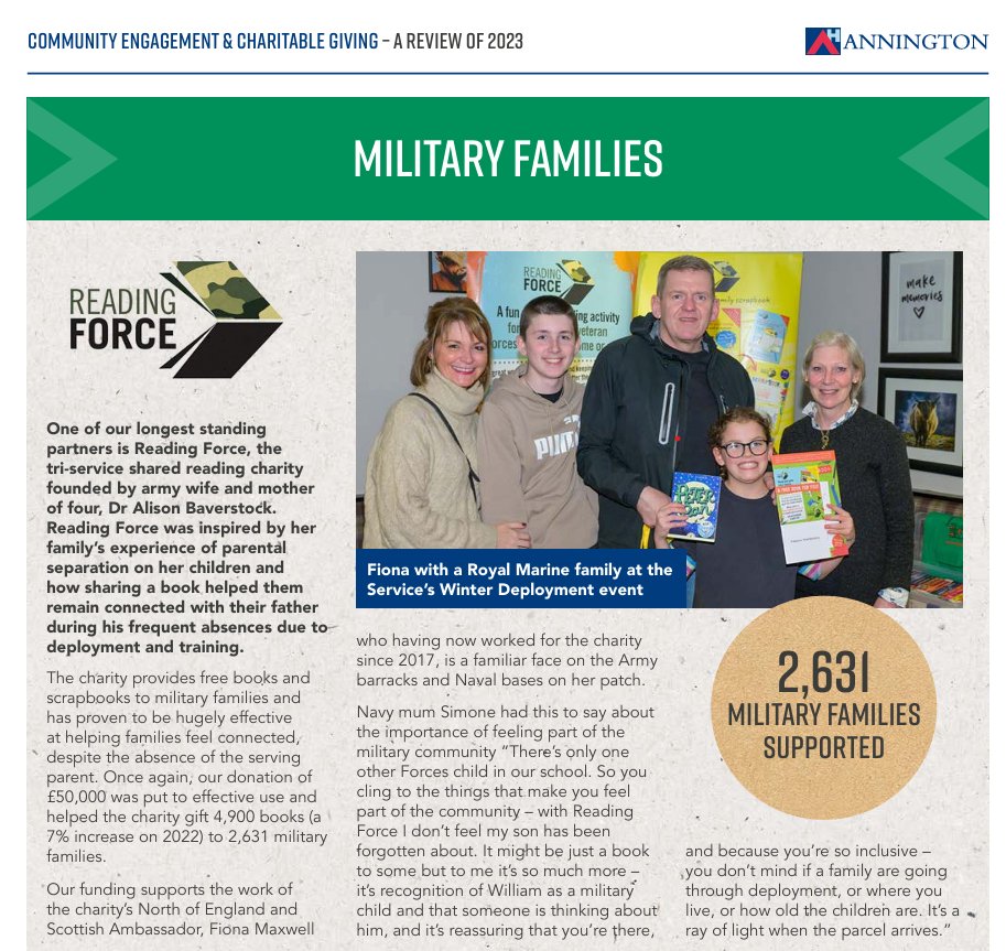 We are delighted to share this wonderful 2023 review by @AnningtonHomes which includes their fabulous support for Reading Force and many more organisations supported by them. You will find us on page 6 & 10. Thank you Annington and Jane! annington.co.uk/media/xfifhlmr…