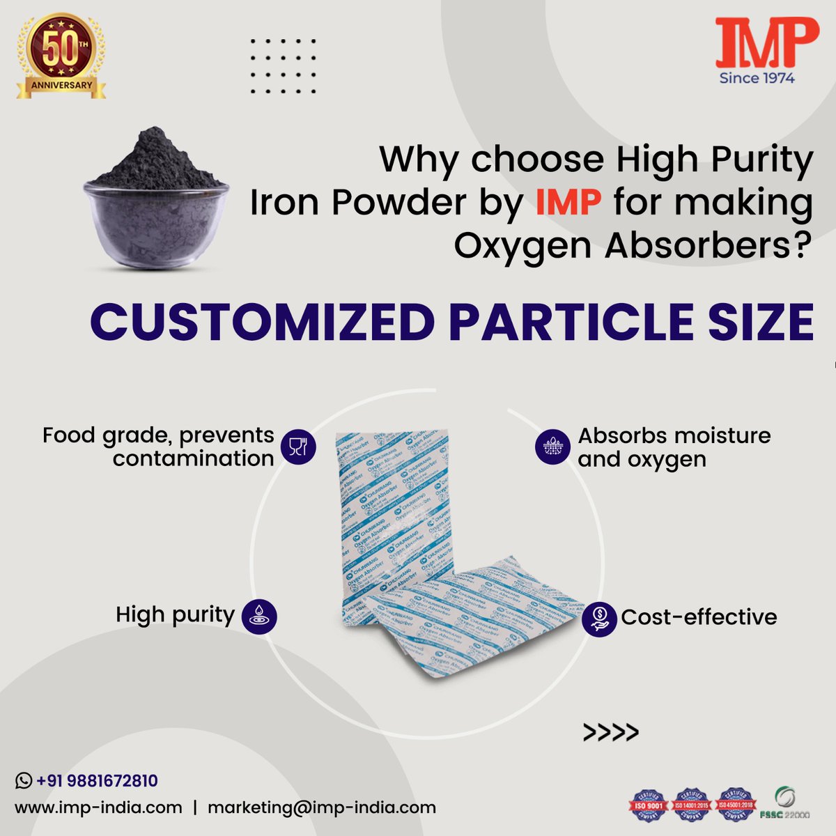 PowdersMetal's tweet image. 🚀𝐄𝐥𝐞𝐯𝐚𝐭𝐞 𝐲𝐨𝐮𝐫 𝐨𝐱𝐲𝐠𝐞𝐧 𝐚𝐛𝐬𝐨𝐫𝐛𝐞𝐫𝐬 𝐰𝐢𝐭𝐡 𝐈𝐌𝐏'𝐬 𝐇𝐢𝐠𝐡 𝐏𝐮𝐫𝐢𝐭𝐲 𝐈𝐫𝐨𝐧 𝐏𝐨𝐰𝐝𝐞𝐫!  
🌐 imp-india.com
#ironpowder #oxygenabsorbers #highpurity #customizedparticlesize #foodgrade #moistureabsorption #oxygenabsorption #costeffective