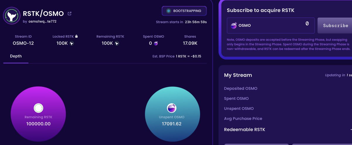 Less than 24 hours left for $RSTK Streamswap! Remember: 100k $RSTK is 10% of the total supply Link: app.streamswap.io/stream/OSMO/12