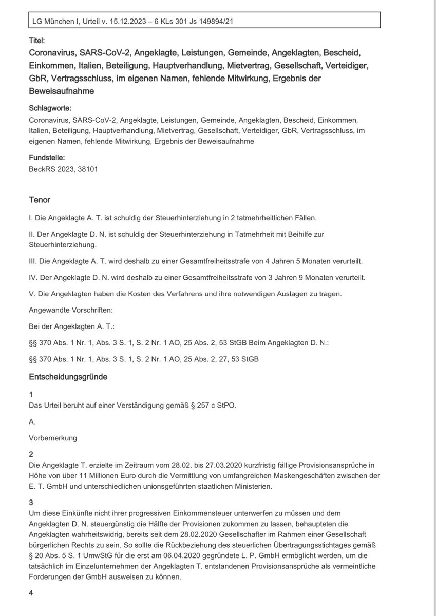 Thread 🧵 1/2 Ich wurde auf ein paar interessante Highlights zu dem Urteil gegen die CSU-Maskendealerin Andrea Tandler hingewiesen. Auch die Europaabgeordnete Frau @MHohlmeier , die gerade vor Gericht damit gescheitert ist mich abmahnen zu lassen, wird von Frau Tandler