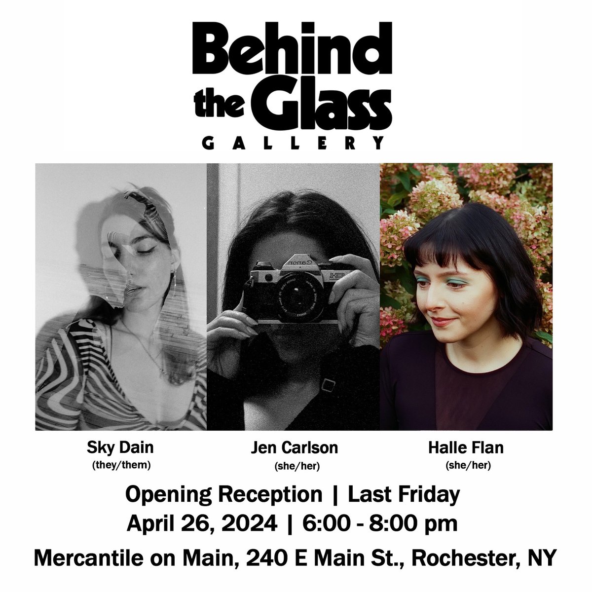 📣 Season 2, Group 2 featured artists 

Sky Dain (they/them)
Jen Carlson (she/her)
Halle Flan (she/her)

Opening Last Friday! 
April 26, 2024
6:00 - 8:00 pm

Mercantile on Main, 240 E Main St., Rochester, NY