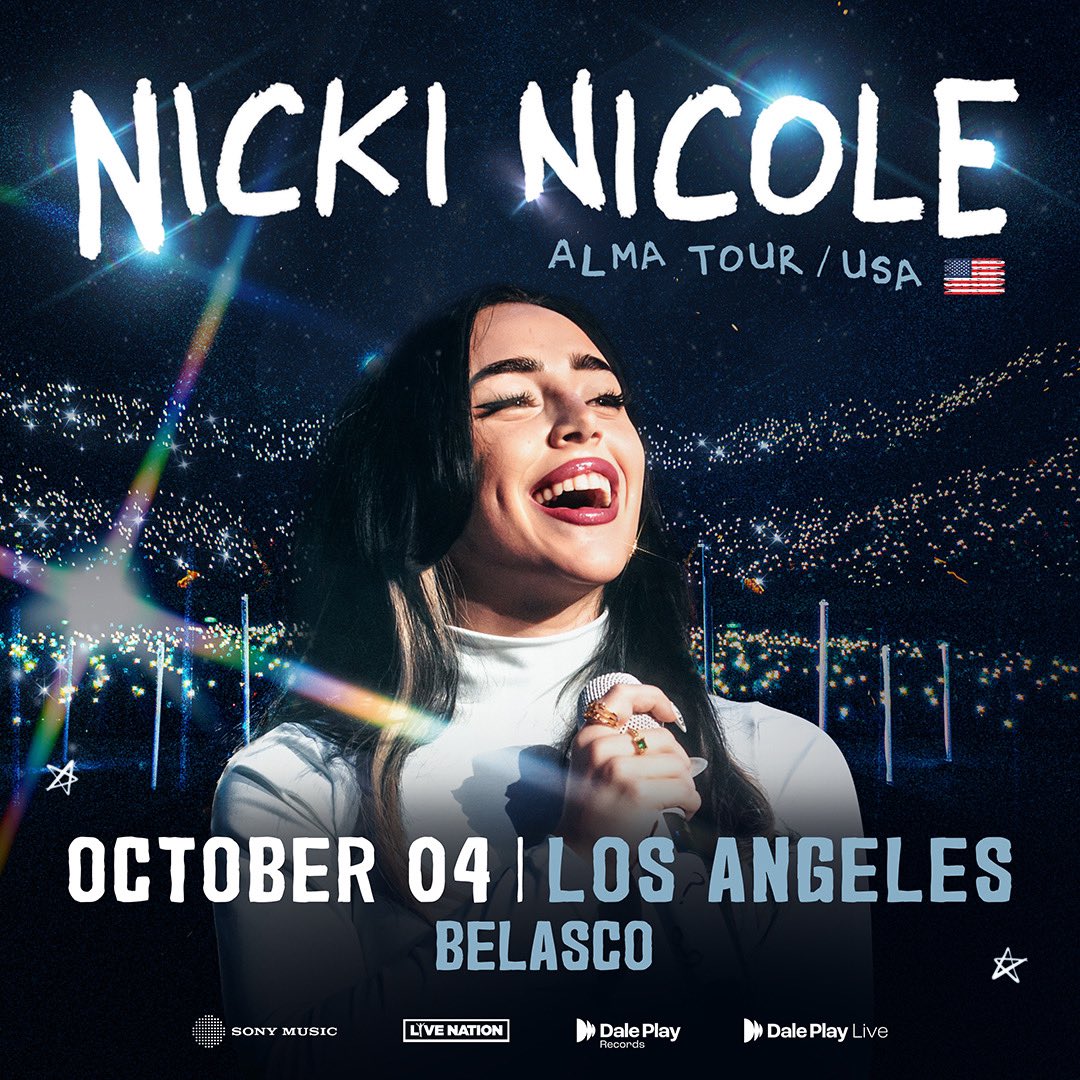 JUST ANNOUNCED 📢 Nicki Nicole brings her Alma Tour to The Belasco on Friday, October 4. La gira de Nicki Nicole llega al Belasco este viernes 4 de octubre. ⚔️ Presale starts Monday (4/22) at 12PM. Use code: RIFF ⚔️ Tickets on sale Tuesday (4/23) at 10AM.