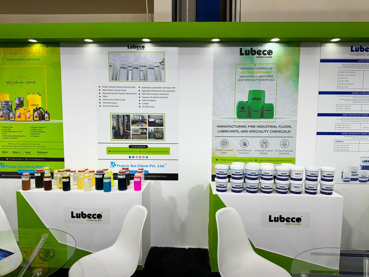 PratapTexChem's tweet photo. PTCPL's official dealer, GM Enterprises showcased products & technology from Lubeco Green Fluids, Lubeco Greases and Supergen at IMTOF - International Machine Tools Exhibition, 2024!
#PTCPL #Lubeco #Lubecogreases #Supergen #IMTOF #InternationalMachineToolsExhibition2024 https://t.co/09tA7Y6ZM2