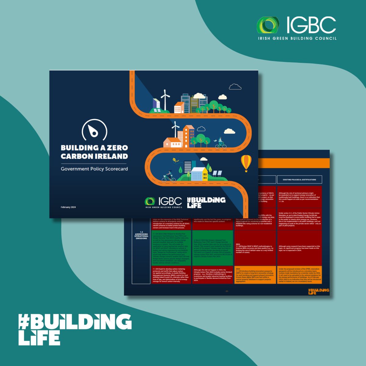Discover our #BuildingLife Policy Scorecard 📊 We launched a Roadmap in 2022 to #decarbonise 🇮🇪 built environment. Now, with our Scorecard, we track progress, highlight policy gaps, and focus efforts. Full document ➡️ igbc.ie/resources/buil…