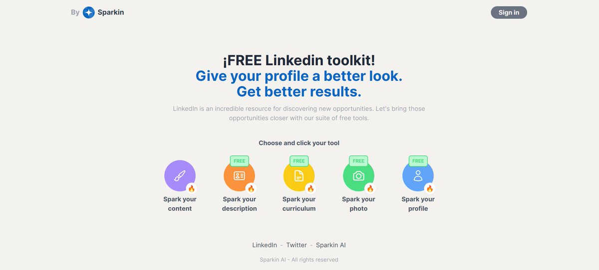 Sparkin_AI's tweet photo. 🎁 Developing a set of free tools for you to grow on Linkedin. What tool would you like it to have?

#Linkedin #AI https://t.co/mYND99MD6m