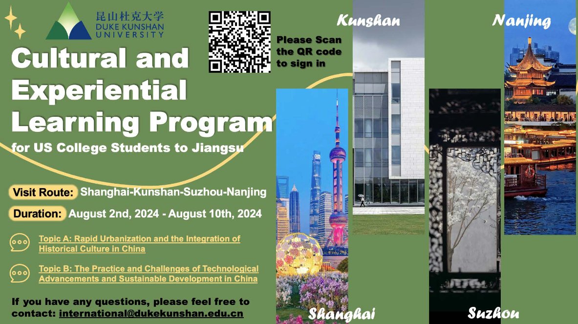 .@DukeU students, Don’t miss your chance to visit @DukeKunshan this August through its Cultural and Experiential Learning Program. Applications for this immersive experience are due by 11:30am on April 30. Learn more and apply at the link mcusercontent.com/0f457793c254fc…