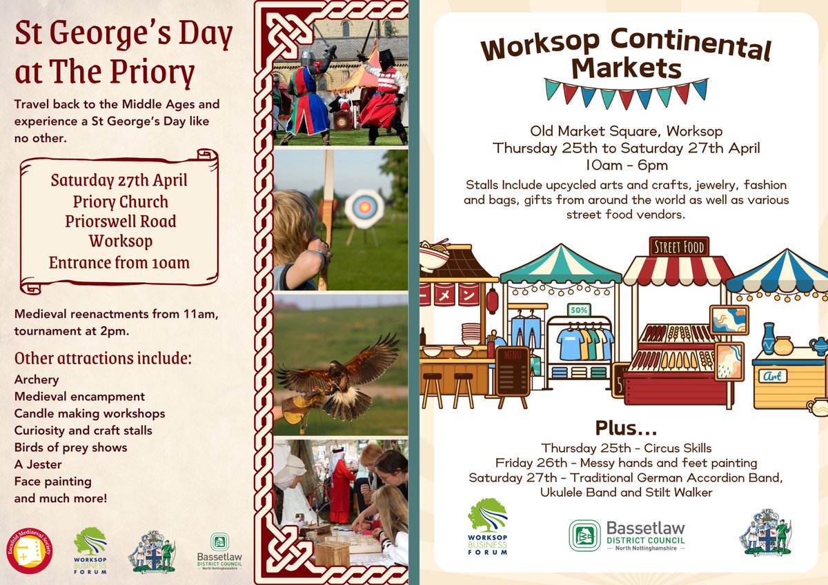 Worksop set for a big weekend!

Worksop is set host a big weekend of entertainment with Continental Markets and St George's Day coming to The Priory. 

Read more 👇
bassetlaw.gov.uk/media-centre/n…