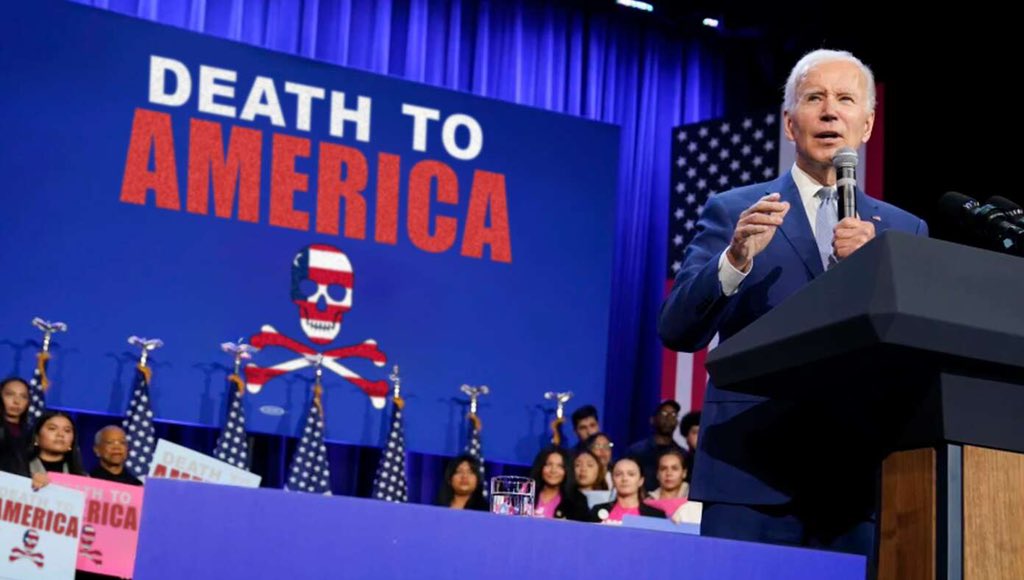 SATIRE—-BABYLON BEE —-SATIRE “Biden Unveils Official Campaign Slogan 'Death To America'” “WASHINGTON, D.C. — After workshopping several potential slogans with Democratic focus groups, the 2024 Biden campaign has settled on 'Death To America'. 'This is what the Biden Presidency