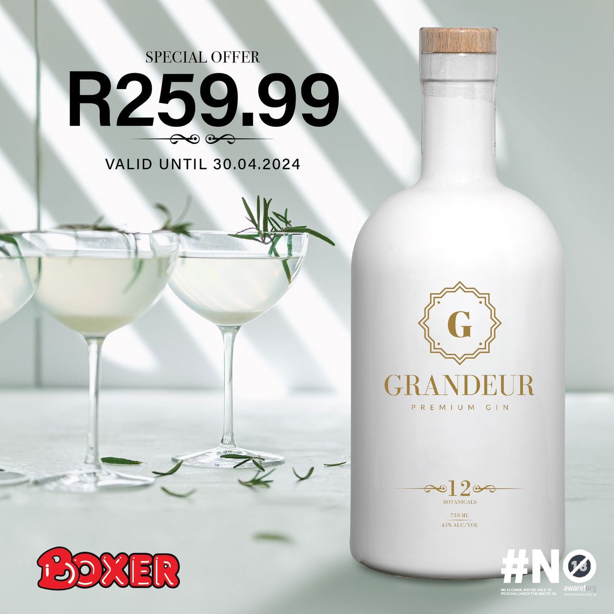 We got a SALE 🔴 Grab a bottle from your nearest @boxersuperstore for R259.99 to experience the full Botanical Taste of @GrandeurGin 🍸 Offer Valid until the 30th of April 📍 Note: Offer is only available in the GAUTENG PROVINCE AsDesheni 🔥