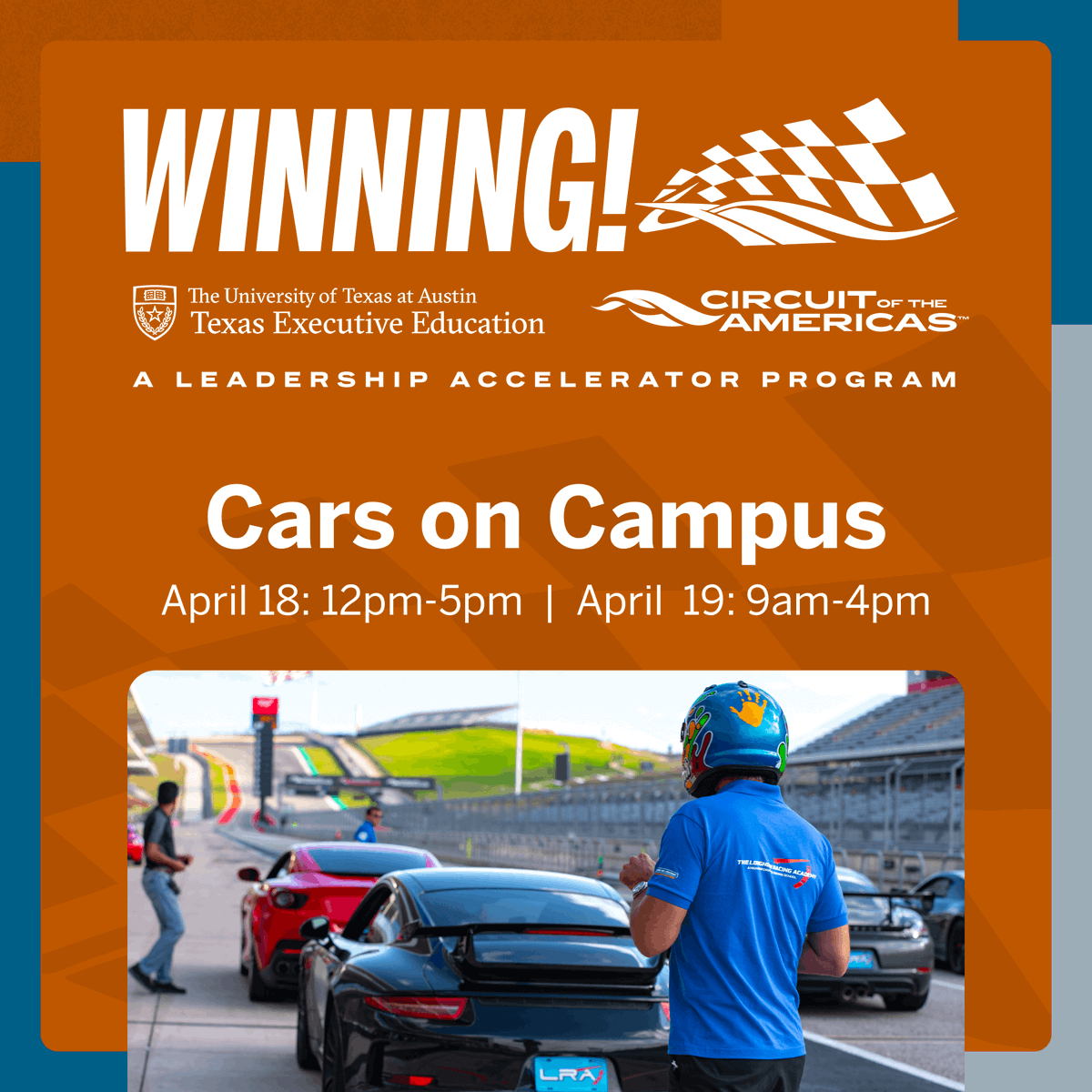 Today is the day! Join us between 12-5 pm for Cars on Campus outside Rowling Hall and the AT&T Conference Center. Don’t miss your chance to check out the cars, take some photos, and learn more about our new Leadership Accelerator Program, “Winning!” medium.com/@UTexasMcCombs…