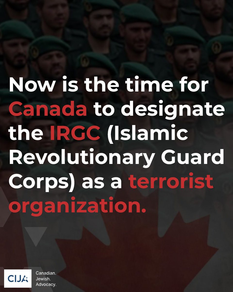CIJAinfo's tweet photo. They rocket Israel.
They assassinate dissidents.
They attack Jewish people around the world.
They spread terror across the ME.

Canada must label the Islamic Republic’s Revolutionary Guard for what they are: a terror group. https://t.co/3xlBgCjqQL