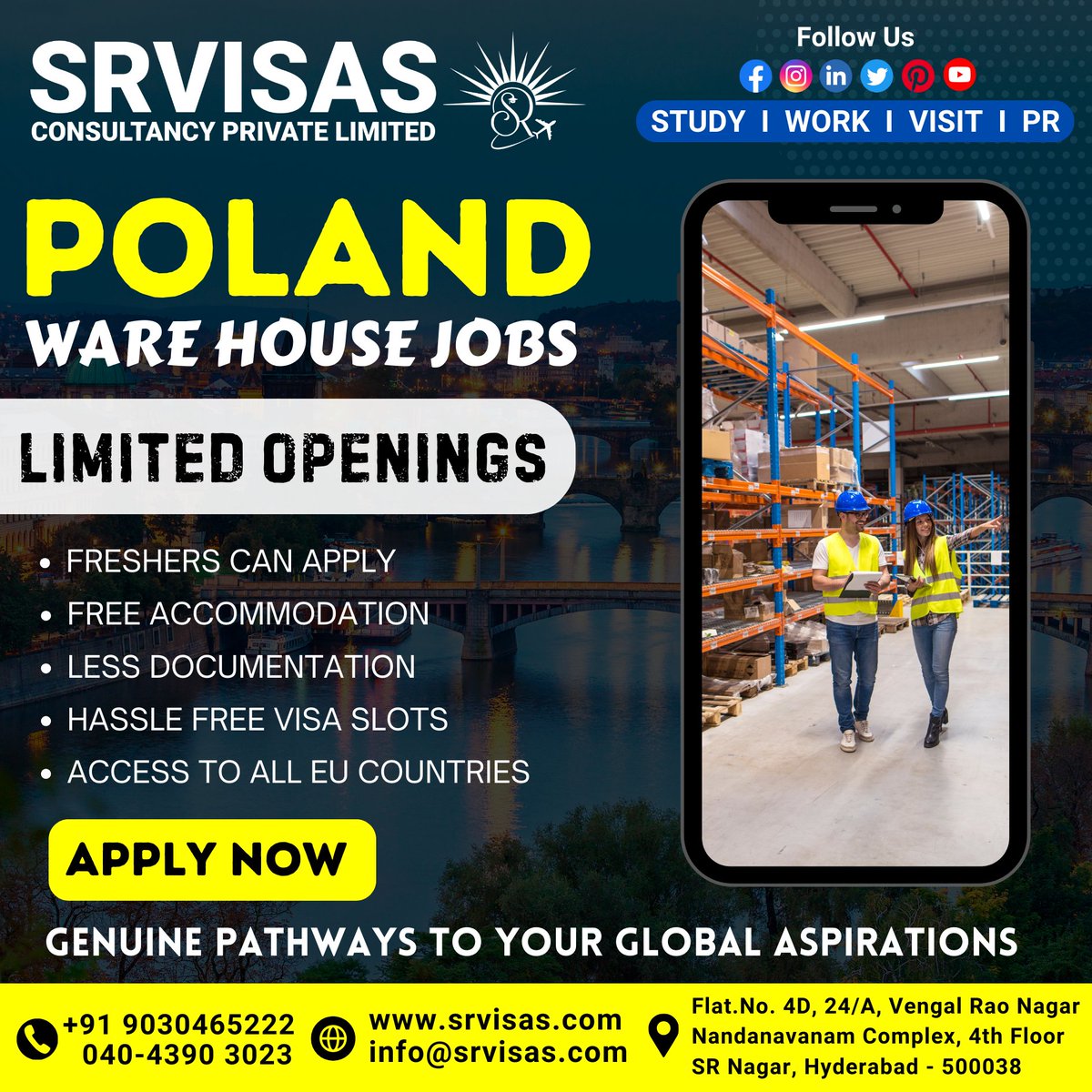 Poland Warehouse Jobs. Limited Openings Only.

For more details Call now: +91 9030465222, 040-4390 3023
or
Visit our website: srvisas.com
#WorkVisa #CareerGoals #VisaService #WorkAbroad #ImmigrationServices #VisaAssistance #VisaExpert #VisaConsultation