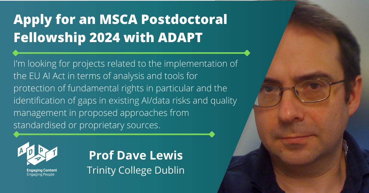 📢 ADAPT is excited to invite expressions of interest for the #competitive & #career #enhancing 2-year European #Postdoctoral #Fellowships, a #HorizonEurope @MSCActions. Find out more: lnkd.in/eETjseQe Please share 🙏 @tcddublin @IUAofficial @thepostdoctoral…