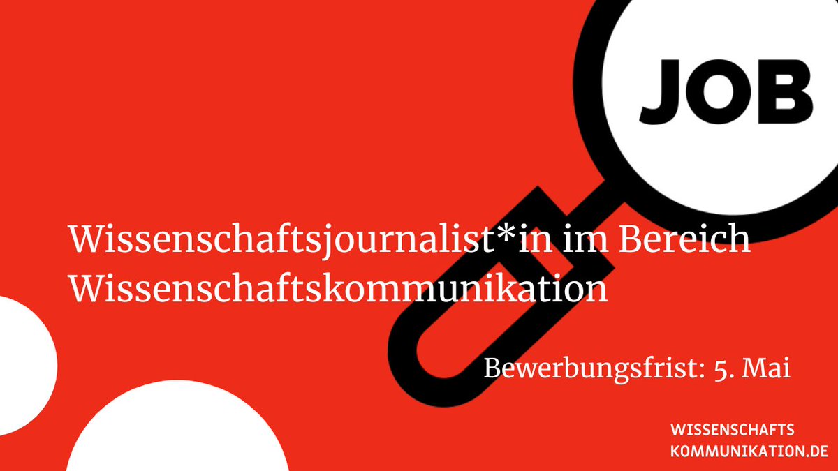 Das @fz_juelich hat einen #Job als Wissenschaftsjournalist*in im Bereich #Wisskomm und strategische Begleitung ausgeschrieben. Es geht um die Unterstützung der Öffentlichkeitsarbeit zu BMBF-Förderprojekten. Bewerbungsschluss ist der 5. Mai. wissenschaftskommunikation.de/stellenangebot…