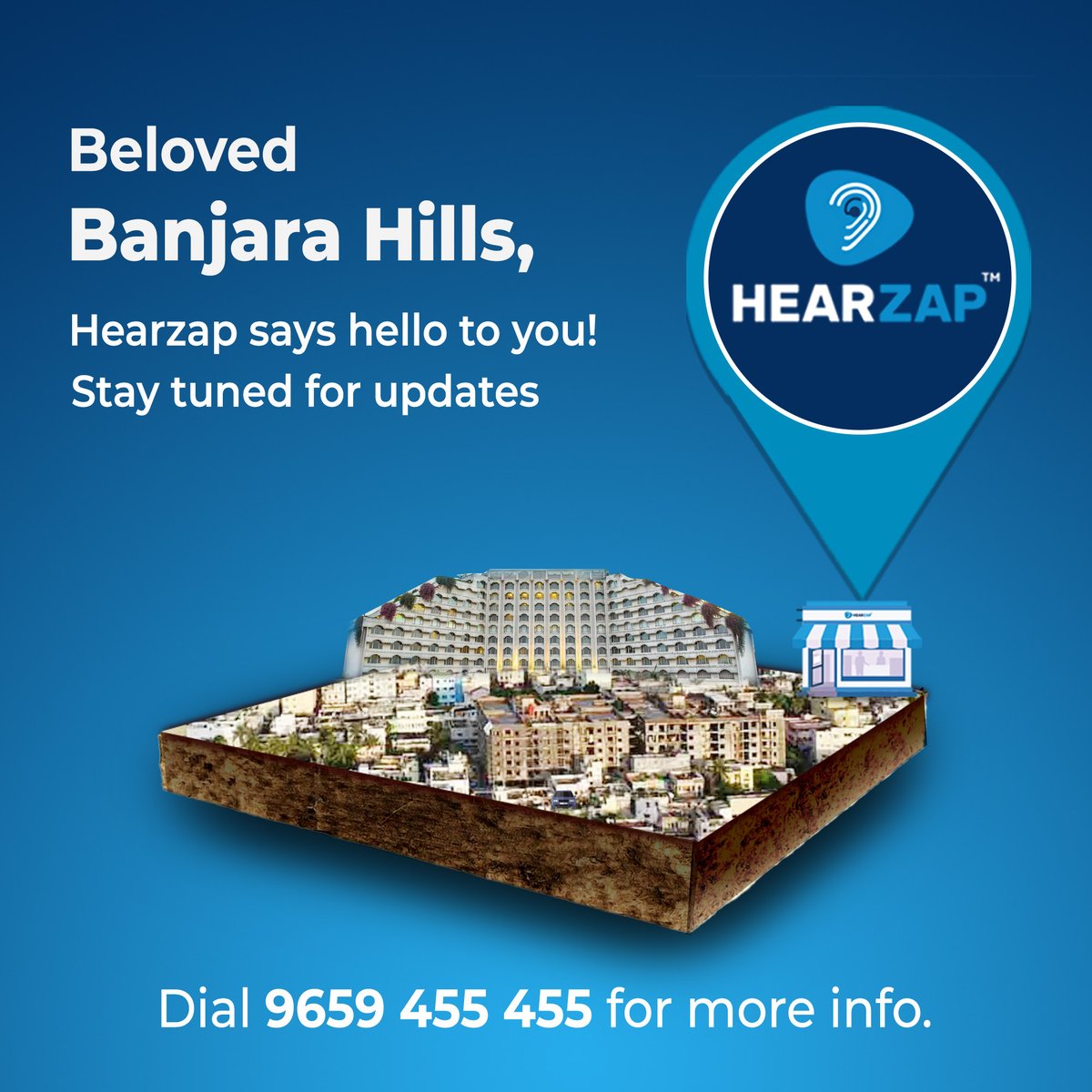 Hey, beloved residents of Banjara Hills, #Hearzap says hi! Coming soon! Very soon! So soon, you have to stay tuned for the updates. Dial 9659 455 455 for more info. #Banjarahills #Hyderabad #Telanagana